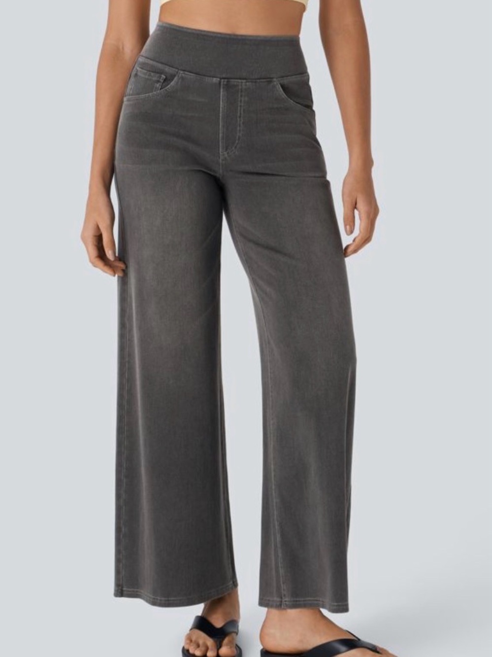 HALARA High-Waist Wide-Leg Jeans in Charcoal Gray